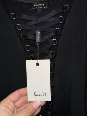 NWT Bardot Black Lace-Up V-Neck Top with Ribbon Detail
